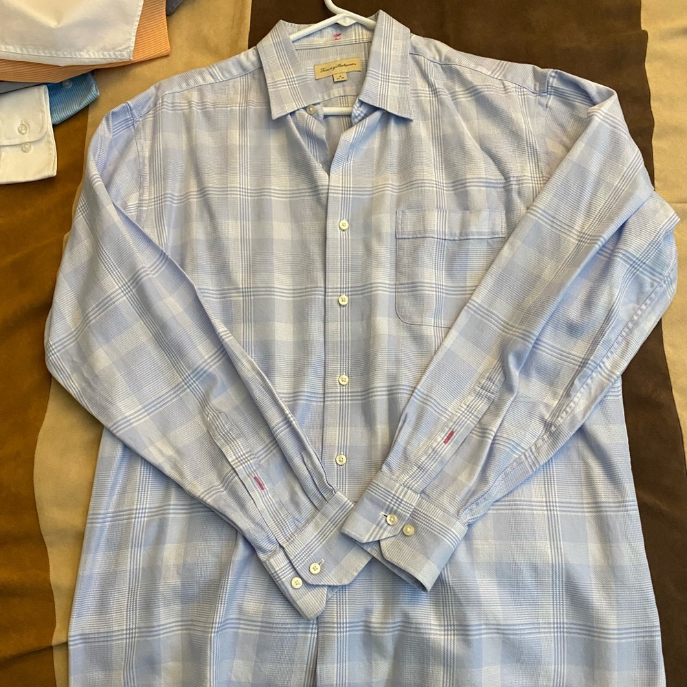 Tommy Bahama Mens Gingham Blue Check Dress Shirt XL 16” 34/35”
